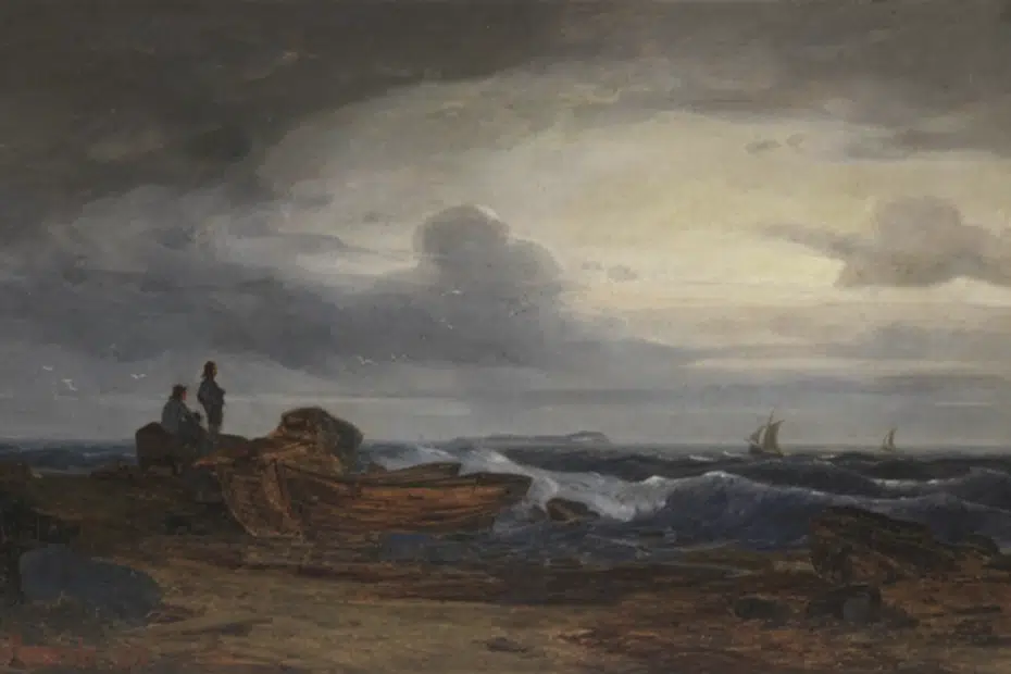 Meeresküste - Fischer und Boote an der Ostsee, 1872