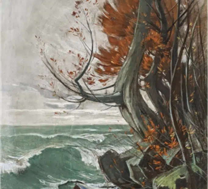 Strandbild mit Buche und rotem Laub im Herbst, c.1912