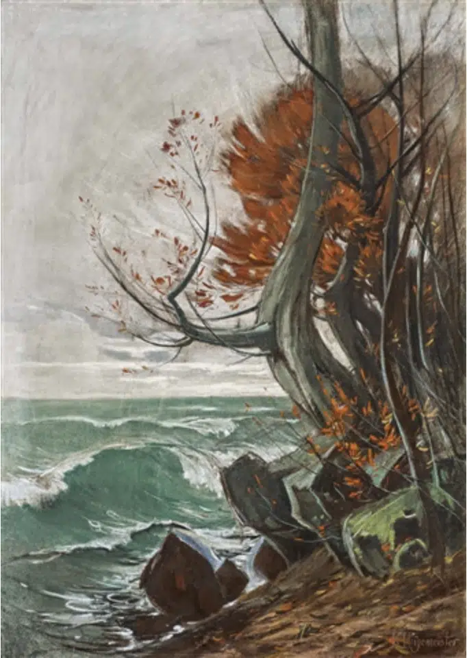 Strandbild mit Buche und rotem Laub im Herbst, c.1912