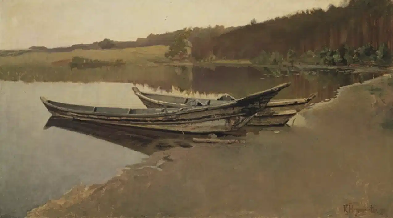 Zwei Kähne am Seeufer, 1878