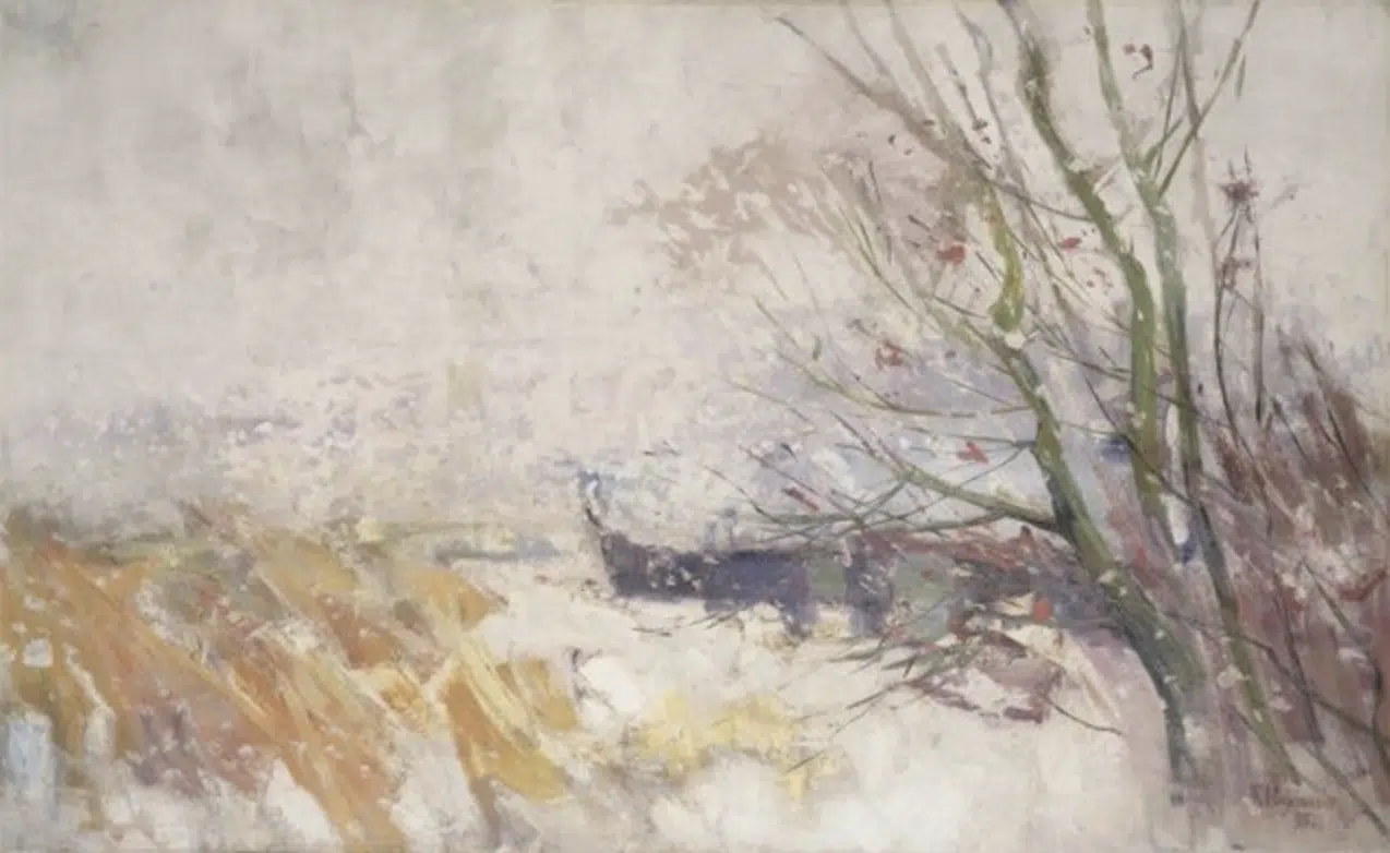 Havelufer mit Kahn im Schneetreiben, 1895