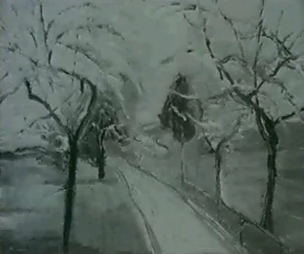 Weg mit bluhenden Obstbaumen, 1916