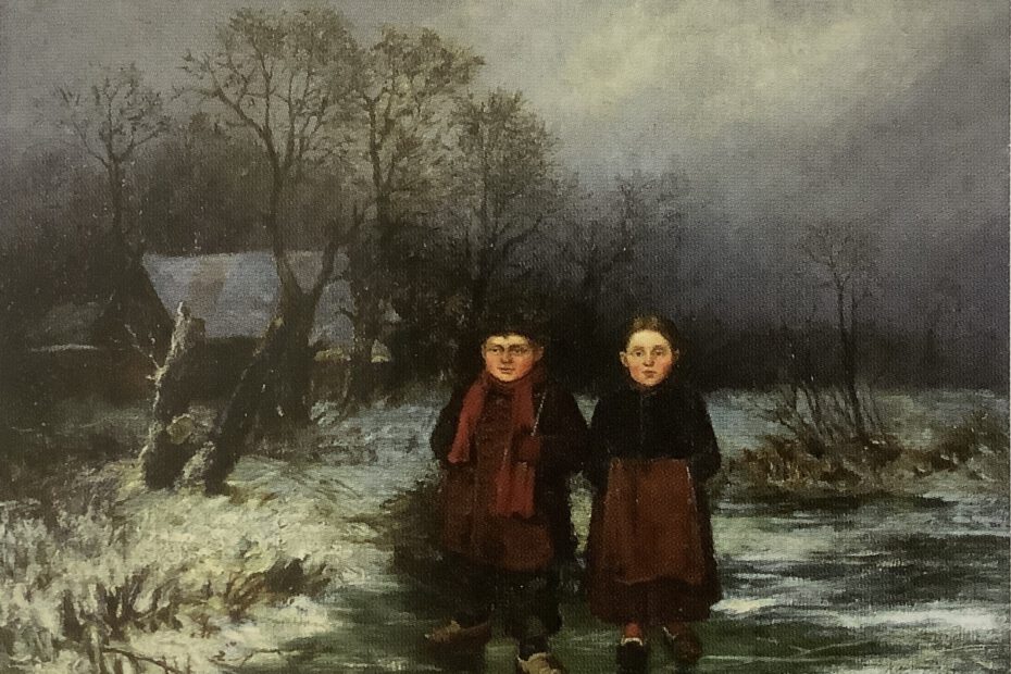 Kinder auf dem EIs, um 1870