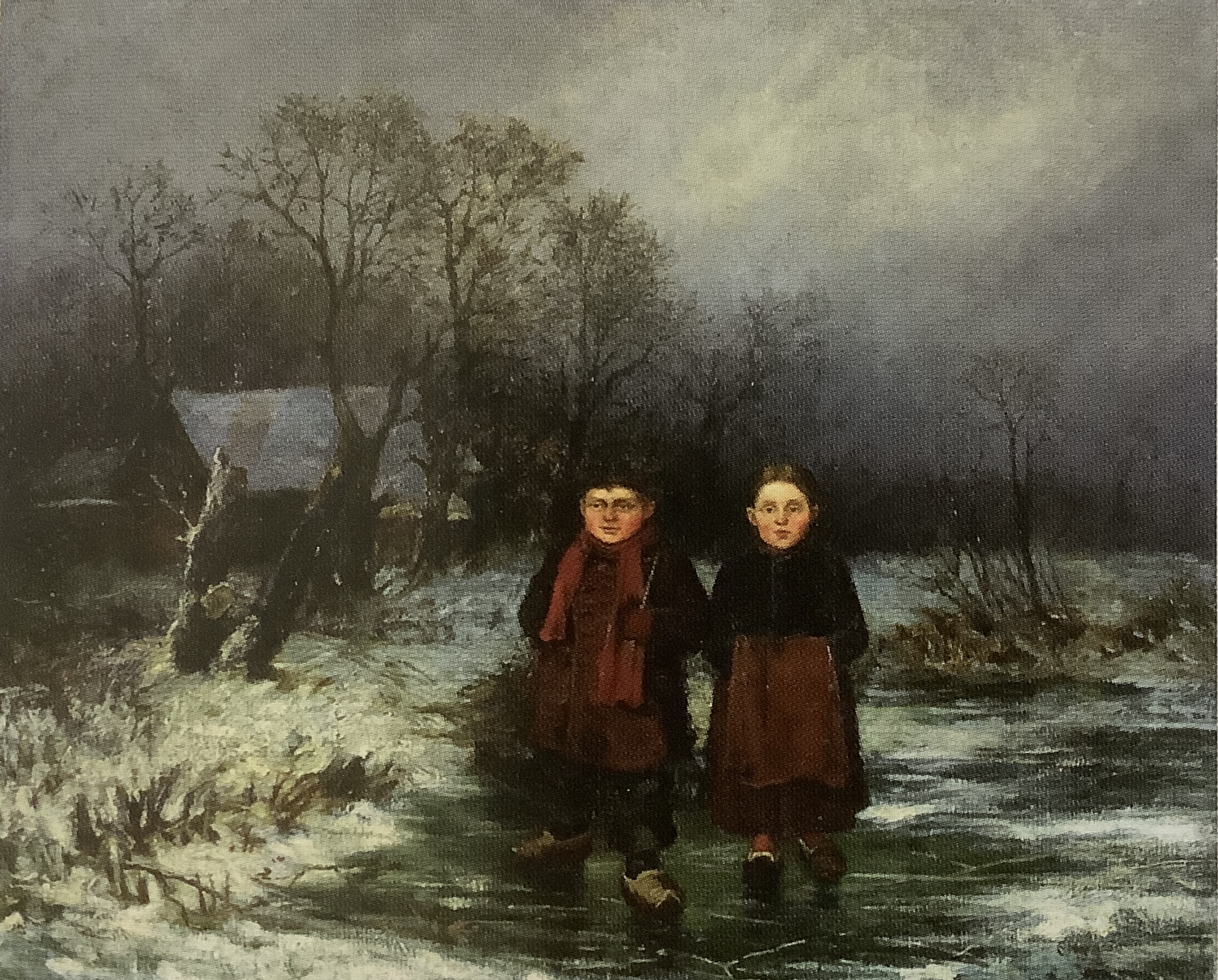 Kinder auf dem EIs, um 1870
