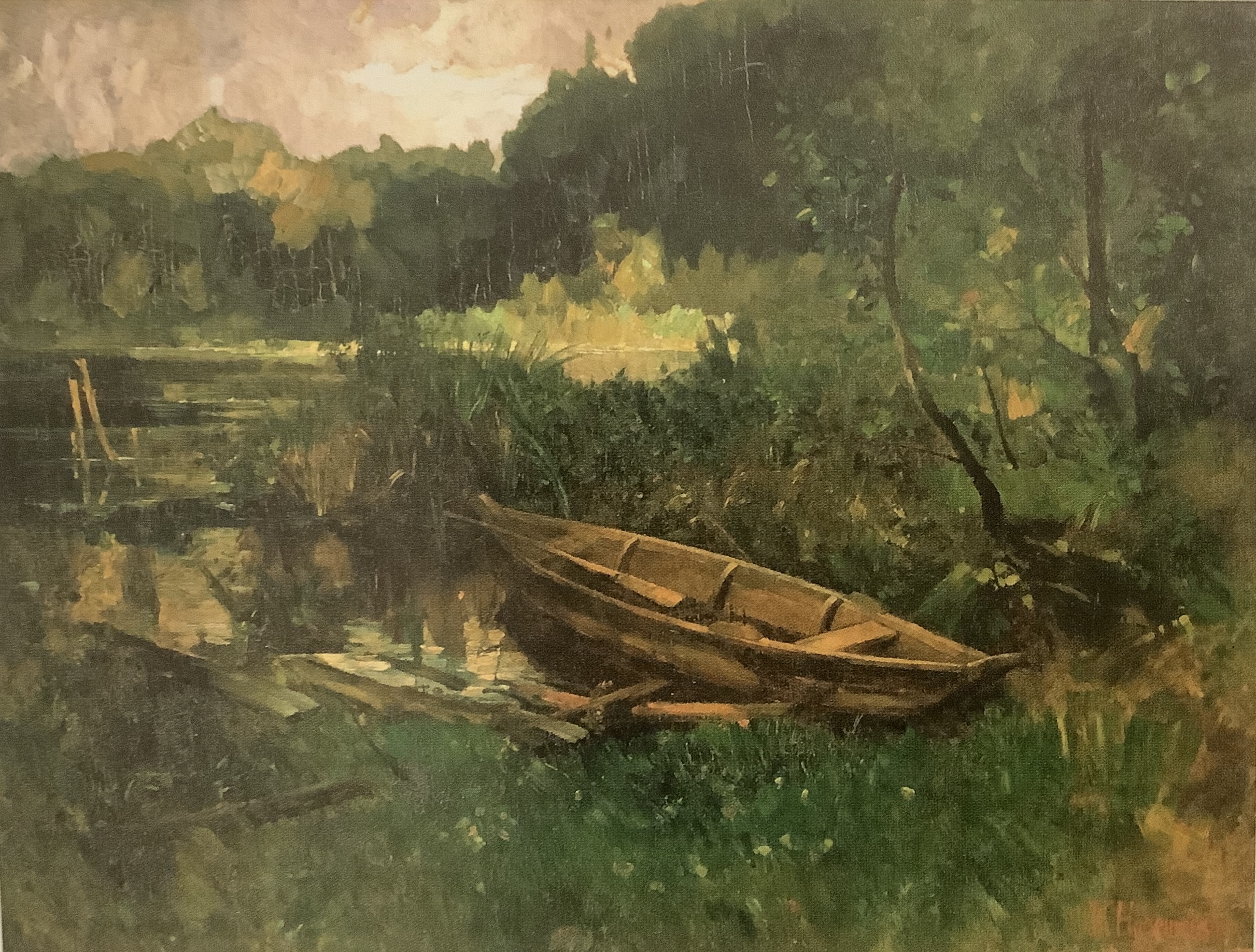 Fischerboot an der Havel - Landschaft bei Ferch, um 1878