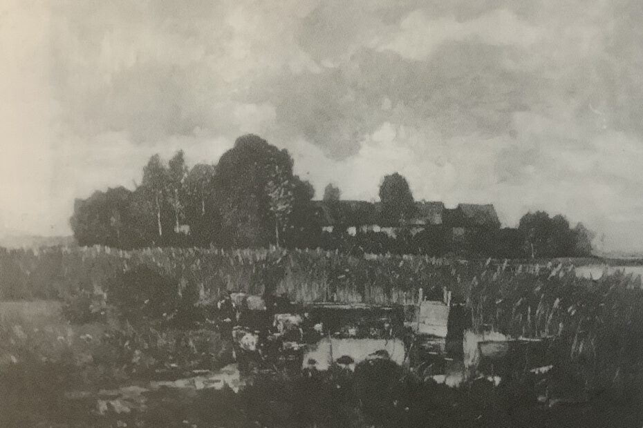 Landschaft mit weidenden Kühen (Kühe am Weiher), Kähnsdorf bei Beelitz, um 1880