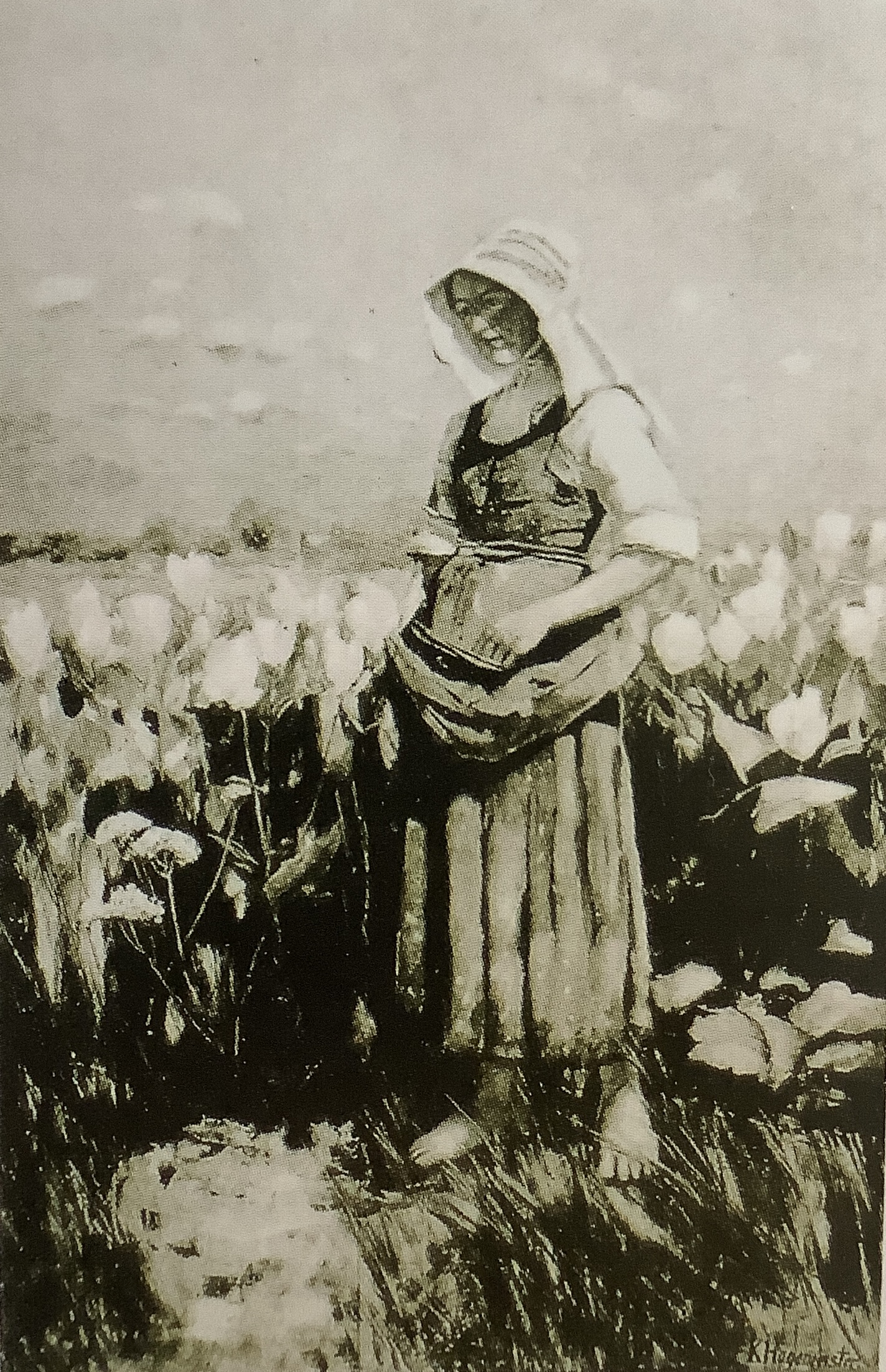 Märkisches Bauernmädchen am Feldrand, um 1889