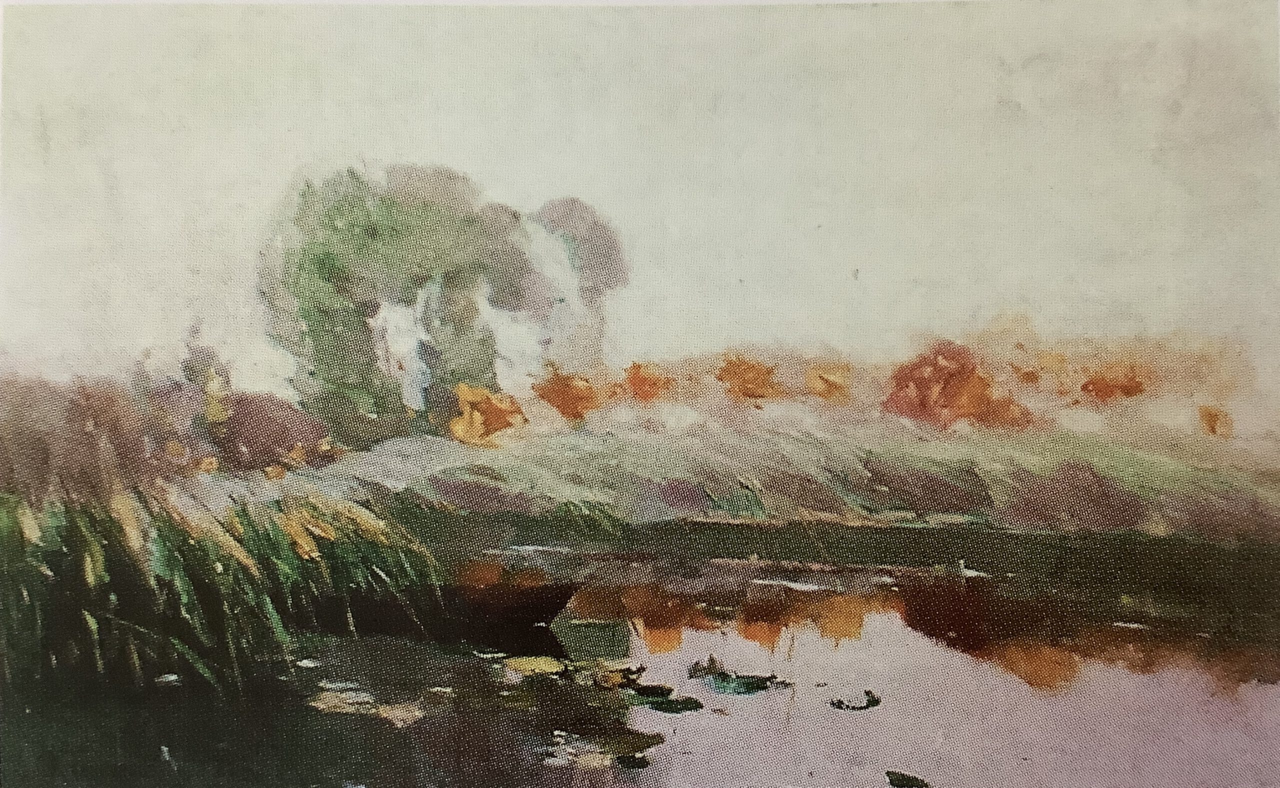 Seeufer mit Kahn im Schilf, um 1892
