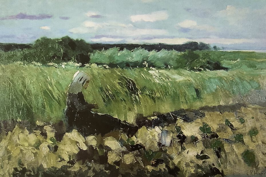 Sitzende Bäuerin am Feldrand, um 1891
