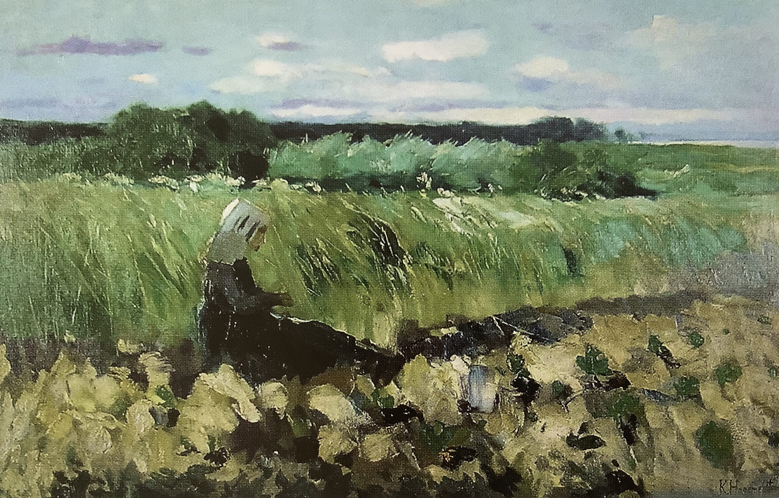Sitzende Bäuerin am Feldrand, um 1891