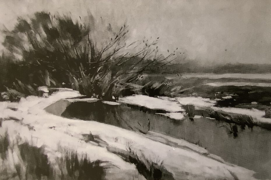 Tauwetter an einem Bachrand, um 1883