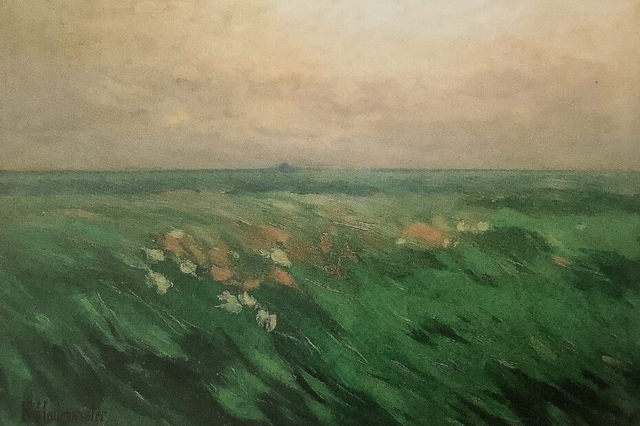 Überwehte Wiesenlandschaft, um 1893