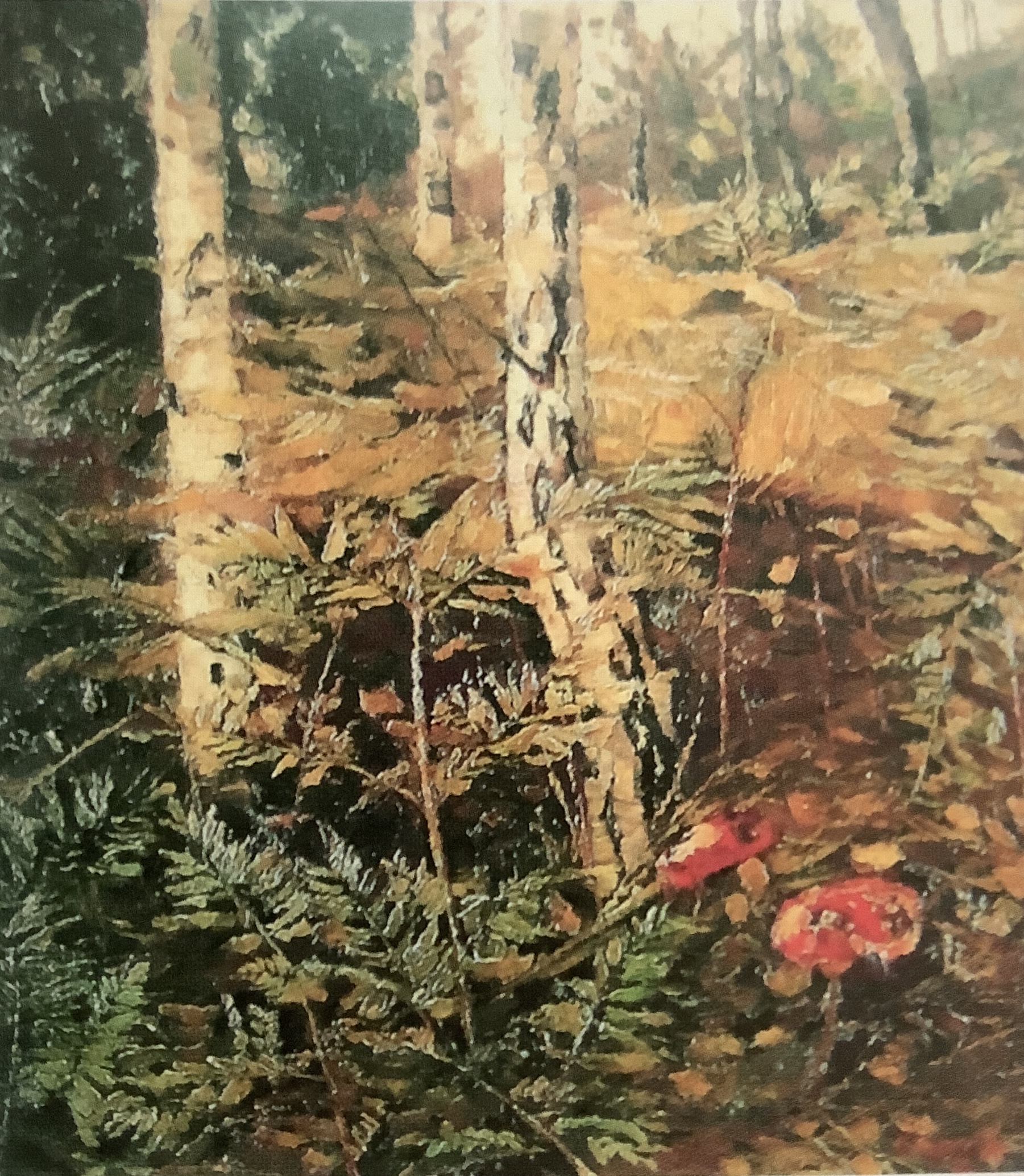 Waldinneres mit Birken und pilzen, Ferch, 1886