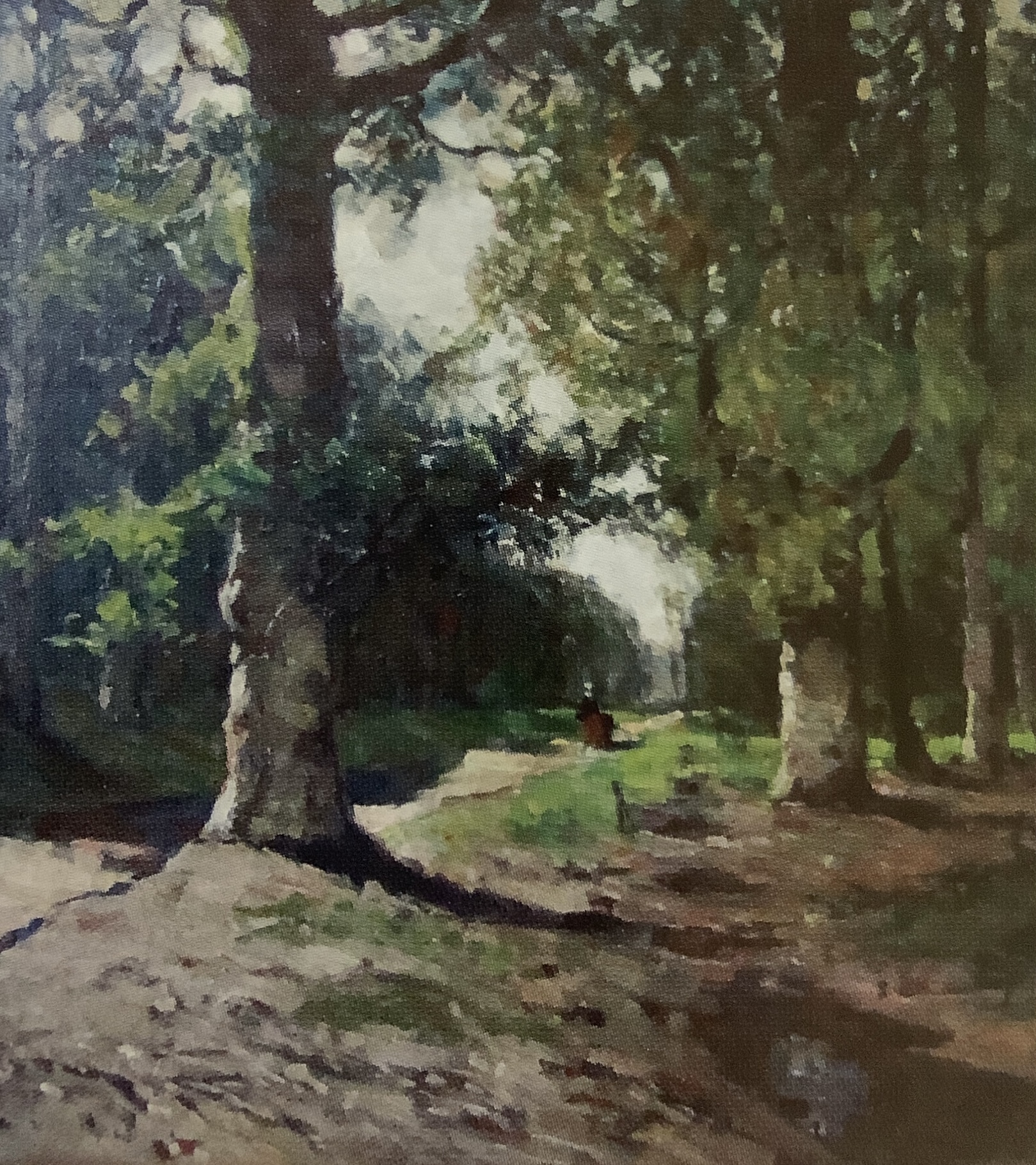 Waldweg in Ferch mit Bäuerin und Kind, um 1884