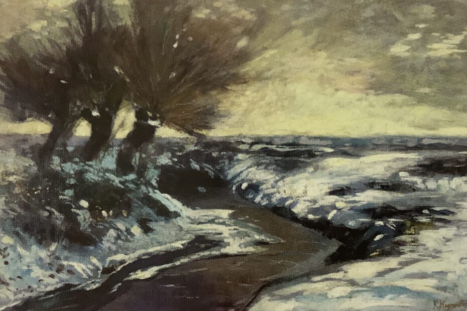 Drei Weiden am Bach im Winter, um 1895
