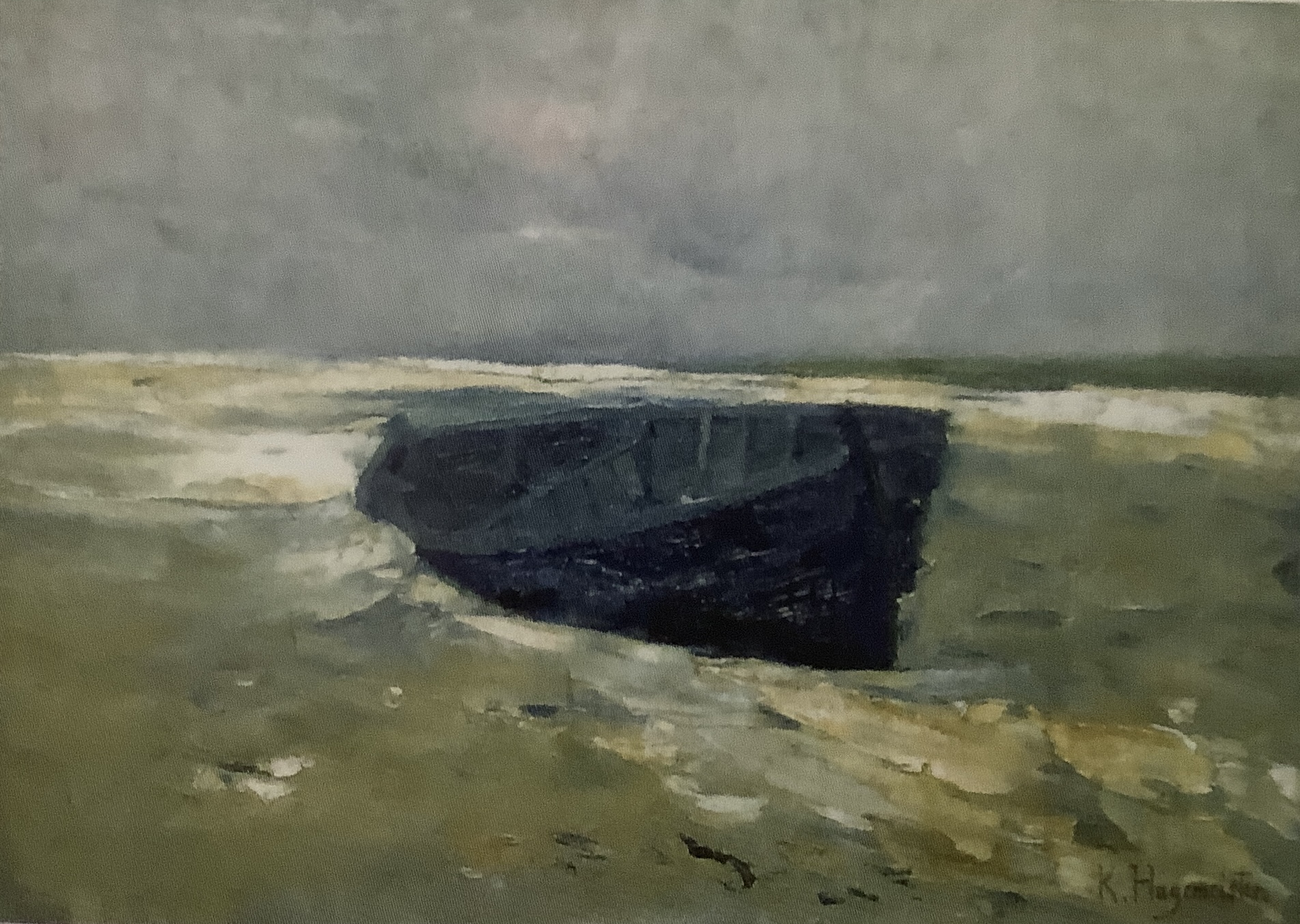 Fischerboot am Strand, um 1908