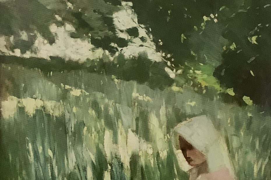 Mädchen vor Wiesenlandschaft, um 1895