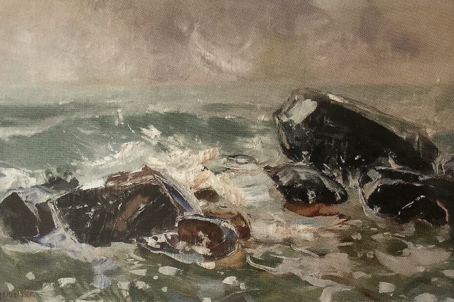 Meeresbrandung mit Felsen, um 1907
