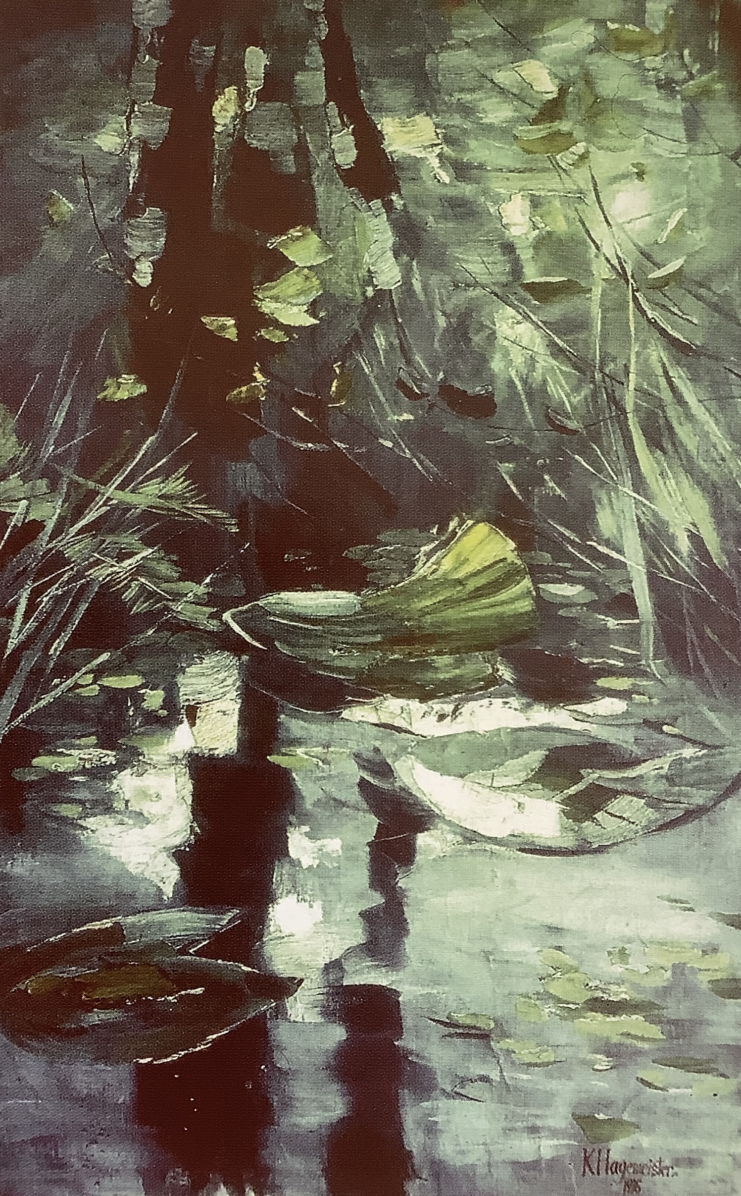 Teich mit Birkenstämmen und Seerosen (Wentorfgraben), 1916