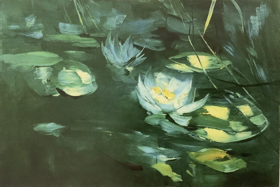 Teich mit aufgeblühten Seerosen, um 1902
