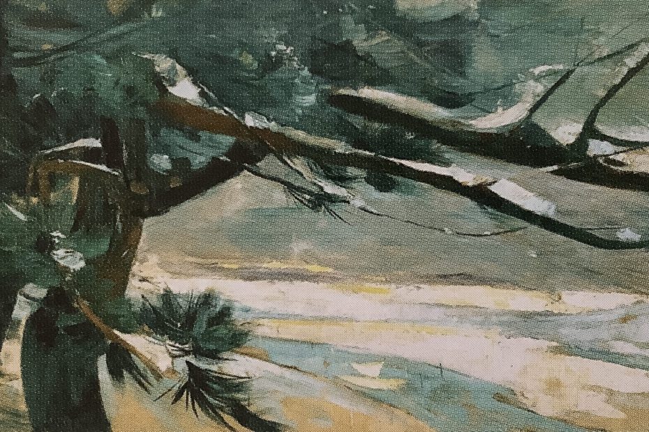 Vier Ölskizzen für Supraporten in der Villa Hecht - Winter (Kiefern im Schnee), 1910